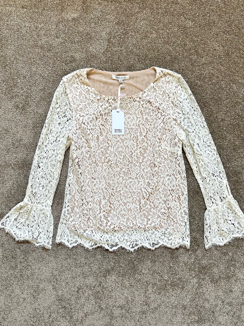 Rose & Olive Ivory Lace Bell-Sleeve Blouse M